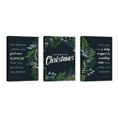 Christmas Floral Wreath Triptych 