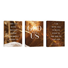 God With Us Manger Gold Triptych 